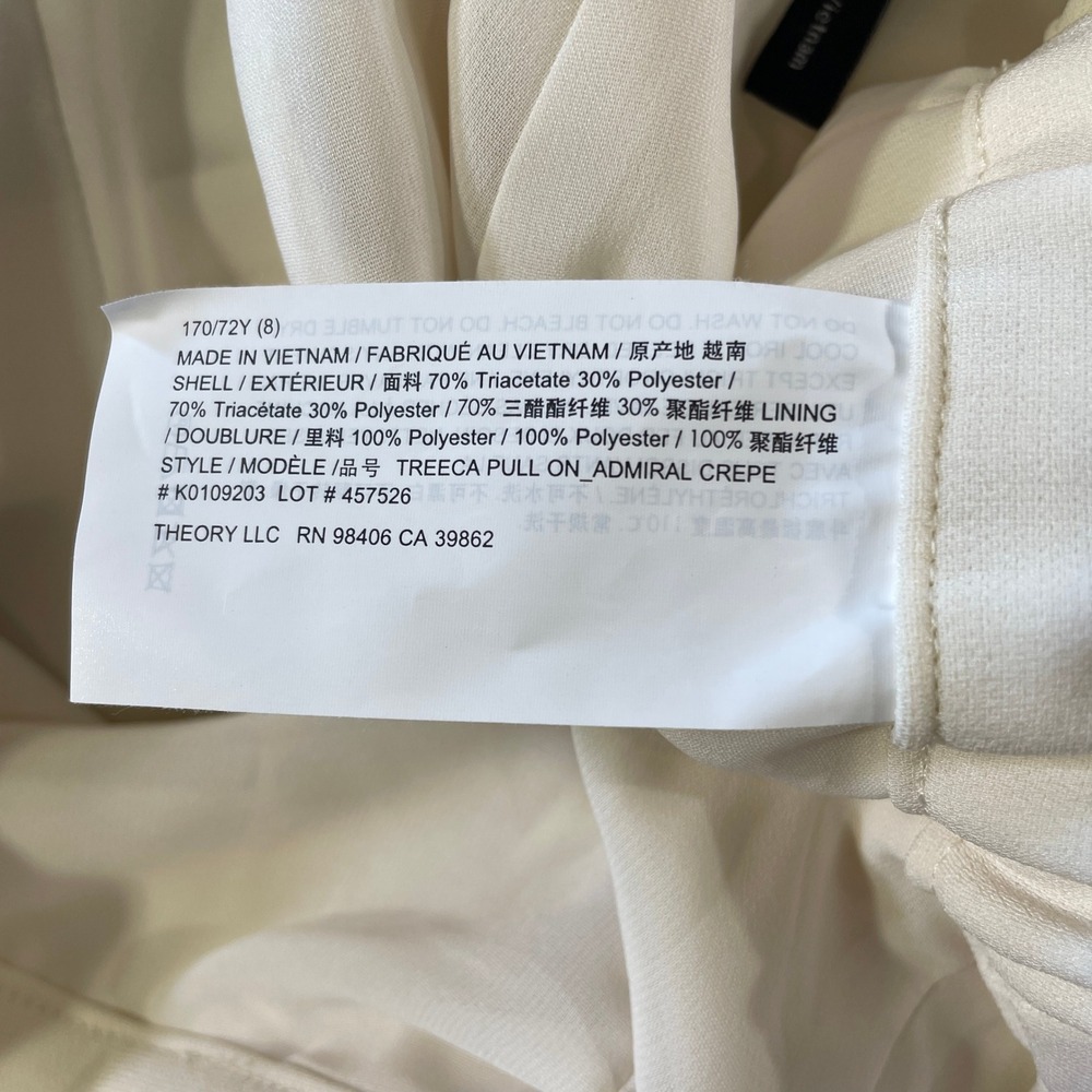 Theory Treeca Pull On Admiral Crepe Pants Womens 8 Cream Off White Office Career - Picture 11 of 12